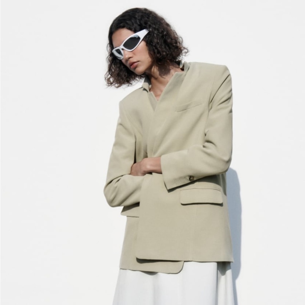 NWT Zara menswear style double breasted blazer mid khaki
